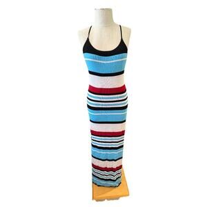 Codigo Sweater Maxi Dress Womens Large Multicolor Striped Sleeveless Scoop Neck